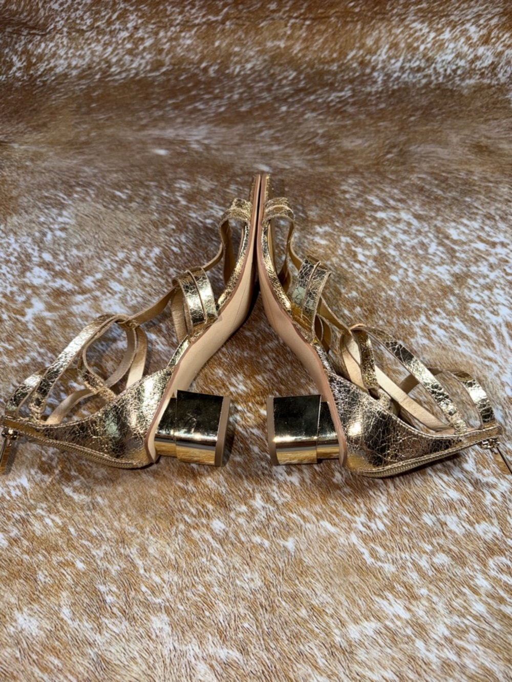 Franco Sarto Gold Sandals KORIE EUC women sz 7M / EU 37 Block Heel Strappy - Picture 9 of 11